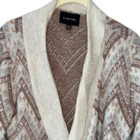 Anthropologie La Fee Verte Chevron Zig Zag MetallicLong Cardigan Size M/L - Picture 3 of 8